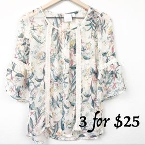 Lauren Conrad Floral Printed Boho Blouse Lace S